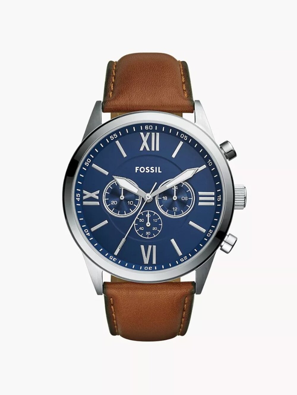 Fossil Flynn BQM2125 Men's 48mm Chronograph Blue Dial Leather Watch